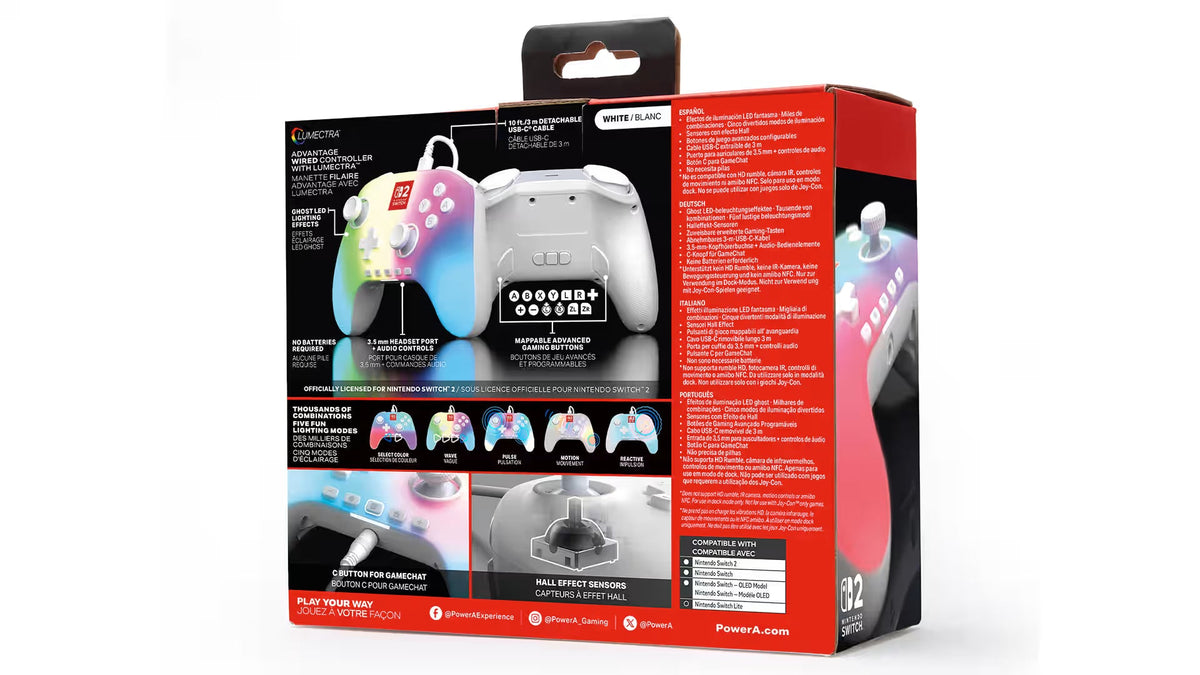 PowerA Control Alámbrico Nintendo Switch 2 Lumectra Blanco, NSGP0524-01