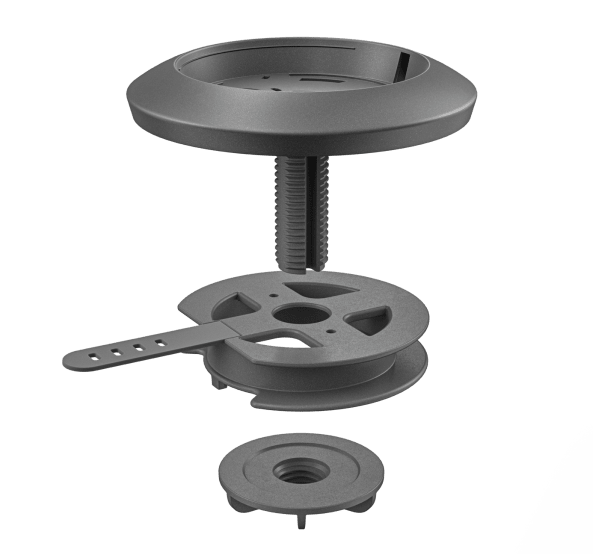 Logitech Rally Mic Pod Mount grafito, instalado con Rally Mic Pod sobre mesa