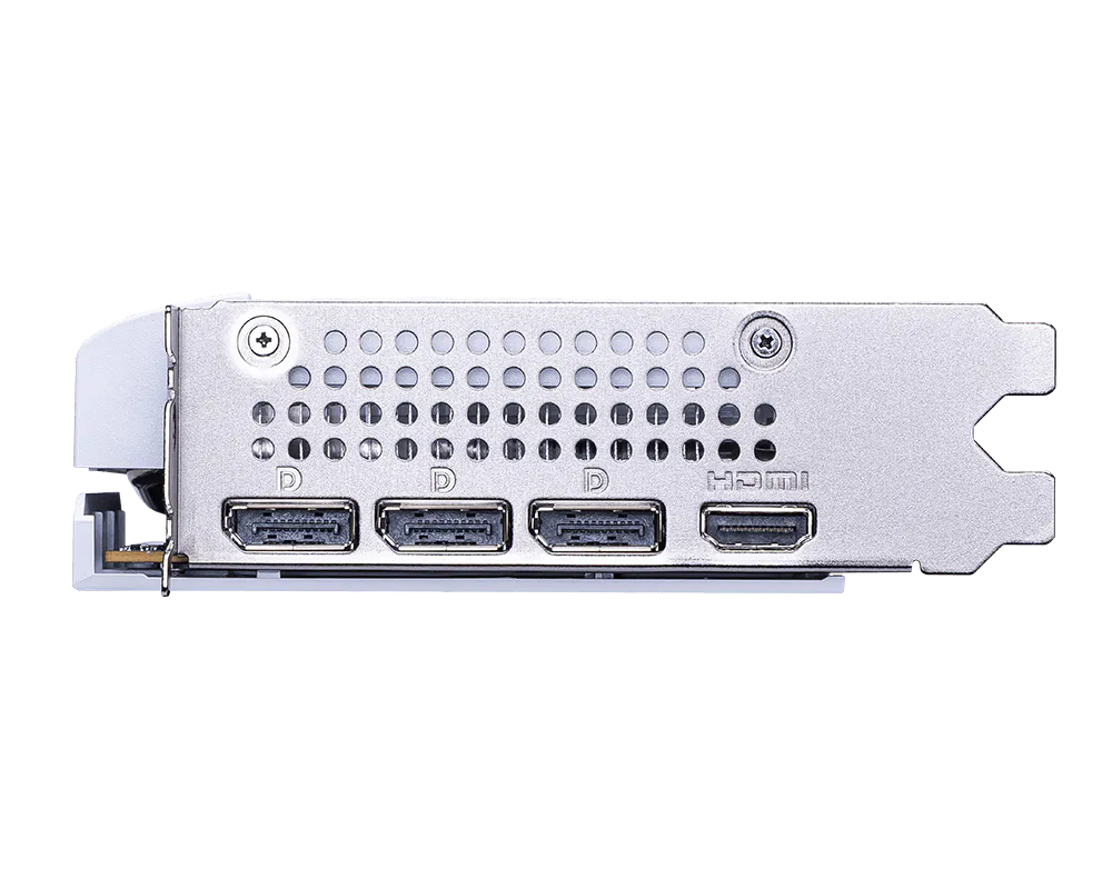 Tarjeta video MSI RTX 5060 Ventus 2X OC White vista en ángulo mostrando diseño completo