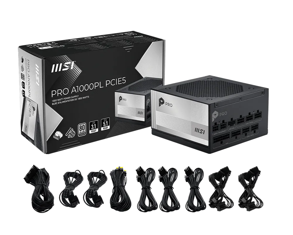 MSI PRO A1000PL PCIE5 fuente de poder detalle