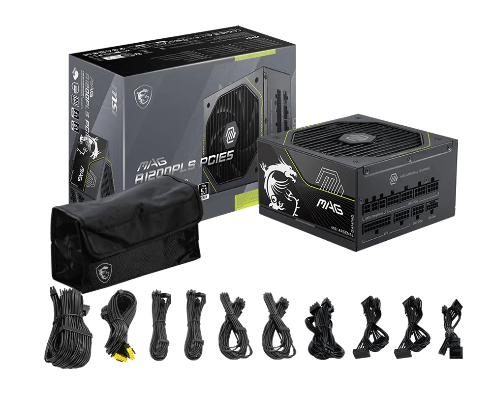 MSI MAG A1200PLS PCIE5 fuente de poder detalle ventilador