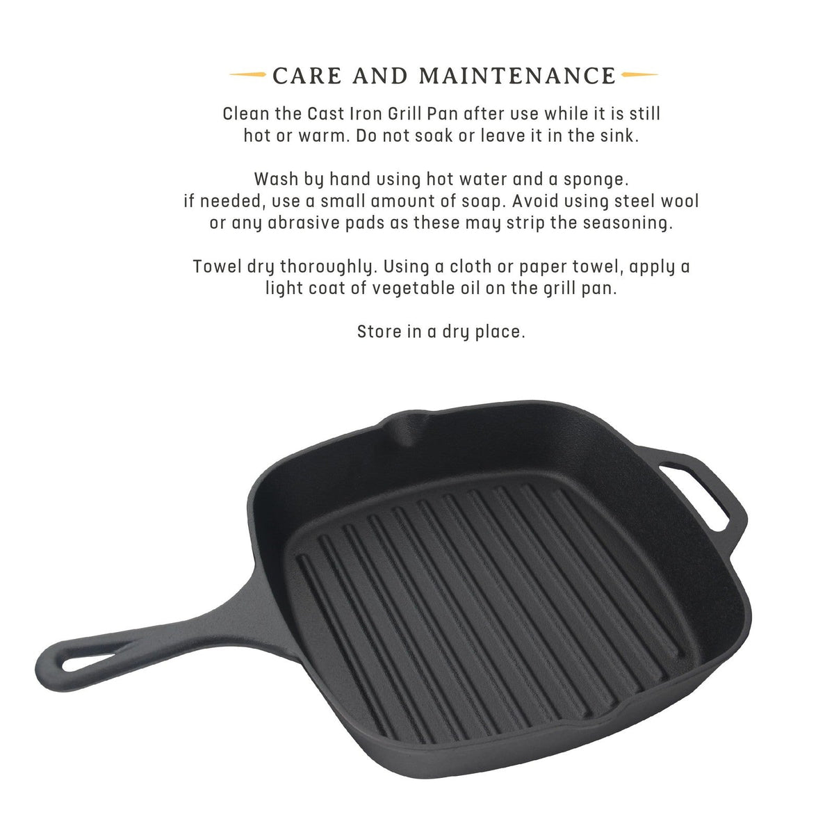 JIMBEAN sartén grill cuadrado de hierro fundido 26cm - vista lateral con mango