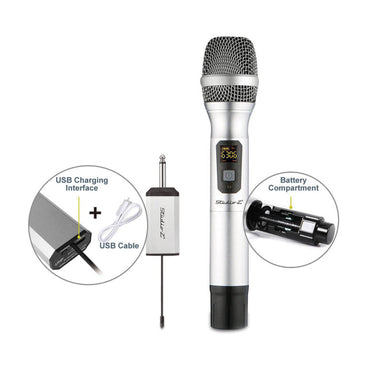 Studio Z Micrófono Inalámbrico UHF Mini Receptor Recargable Plateado GW-R101