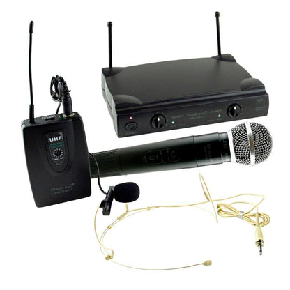 Studio Z GW-7011 micrófono inalámbrico doble mano, diadema y solapa UHF