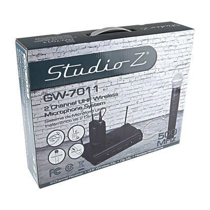 Studio Z Micrófono Inalámbrico Doble Mano, Diadema y Solapa UHF GW-7011
