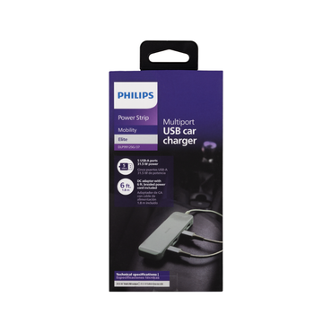 Philips DLP9912SG/37 Cargador para Vehículo de 31.5 W con 5 USB-A y Cable de 1.8 m