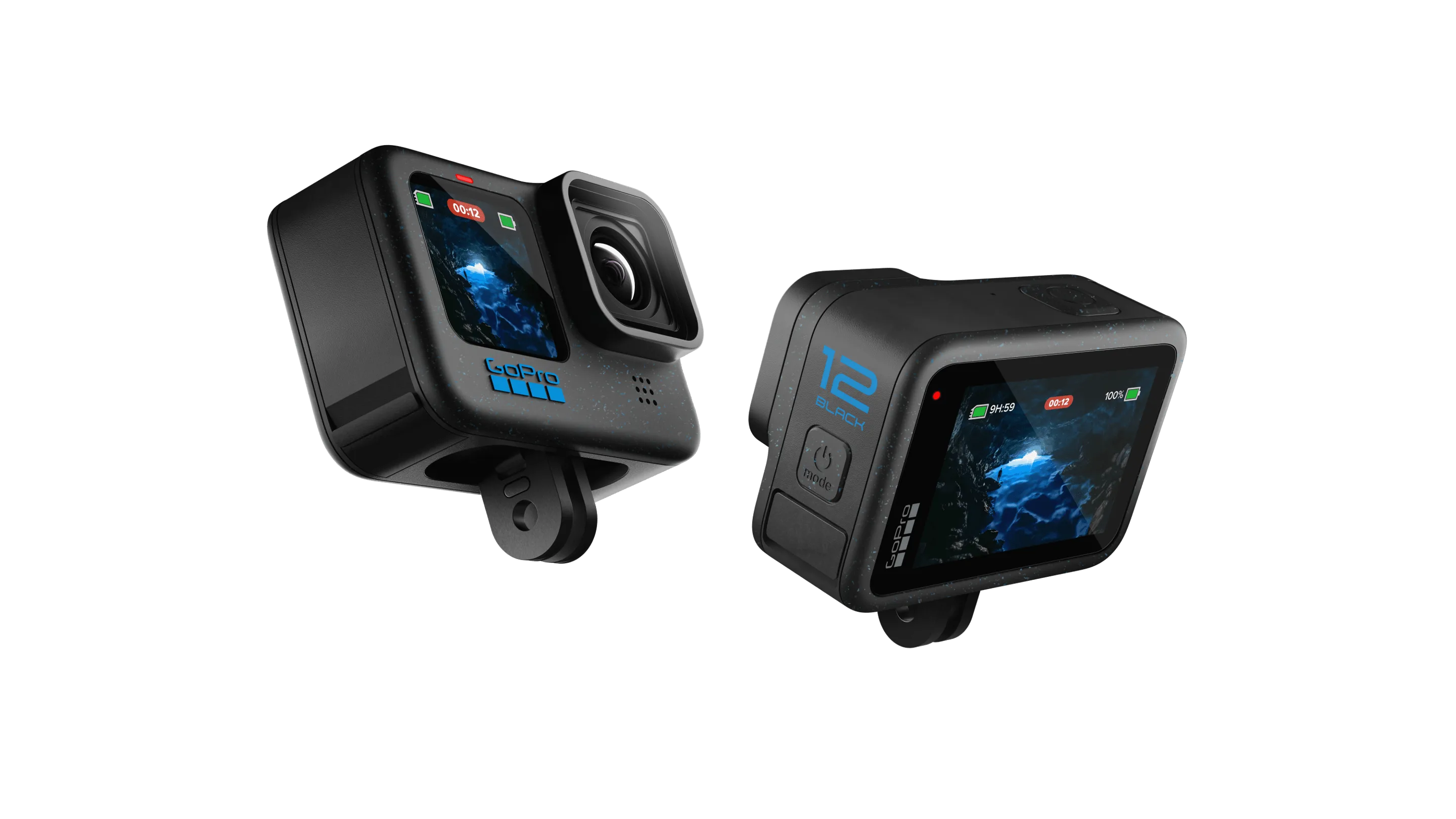 GoPro HERO12 Black vista frontal con pantalla LCD y lente principal