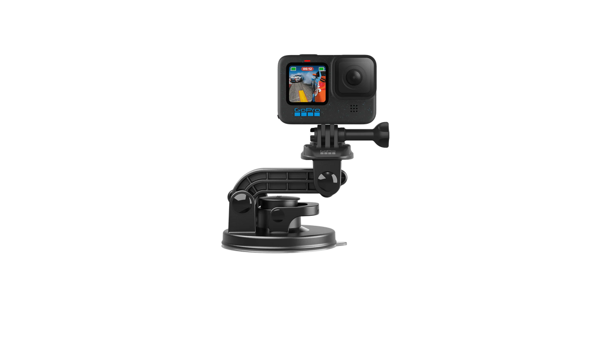 Soporte ventosa GoPro vista lateral mostrando brazo articulado