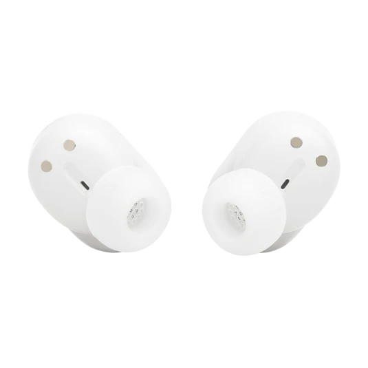 Audífonos JBL Tune Buds 2 blancos dentro del estuche de carga