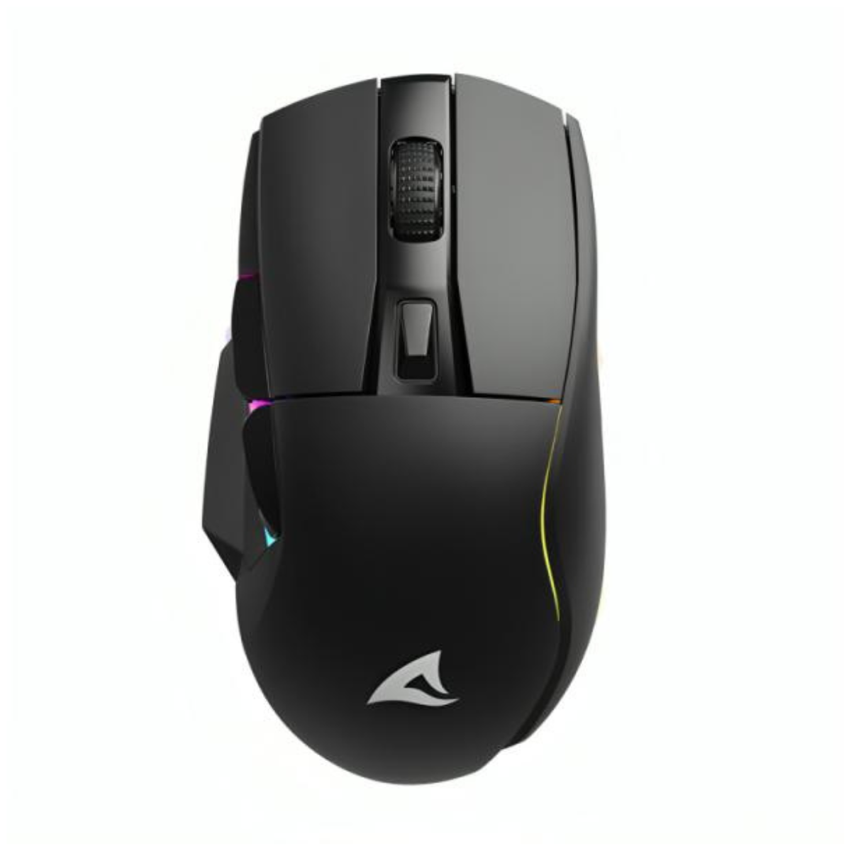 Mouse gaming Sharkoon SGM50W inalámbrico con iluminación RGB encendida vista frontal