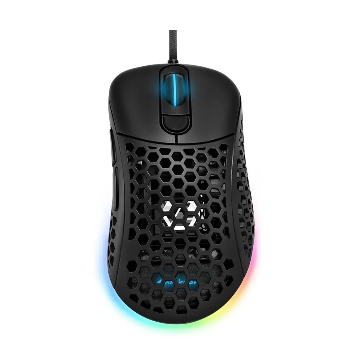 Mouse gaming Sharkoon Light² 200 RGB ultraligero vista frontal con iluminación