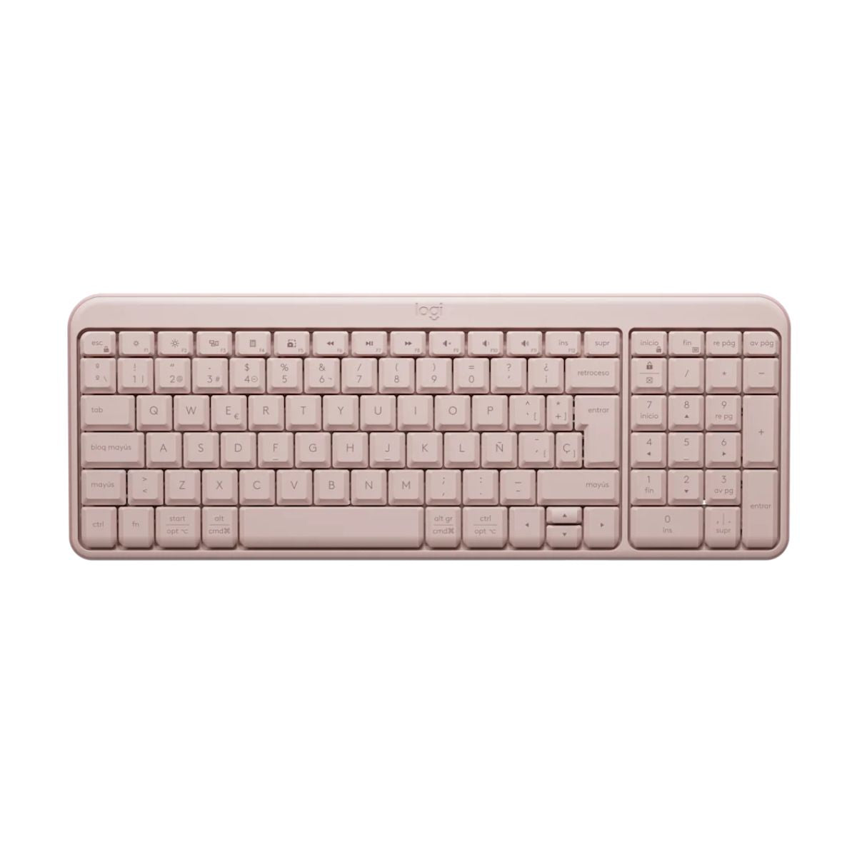 Teclado Logitech K250 inalámbrico rosa vista frontal completa