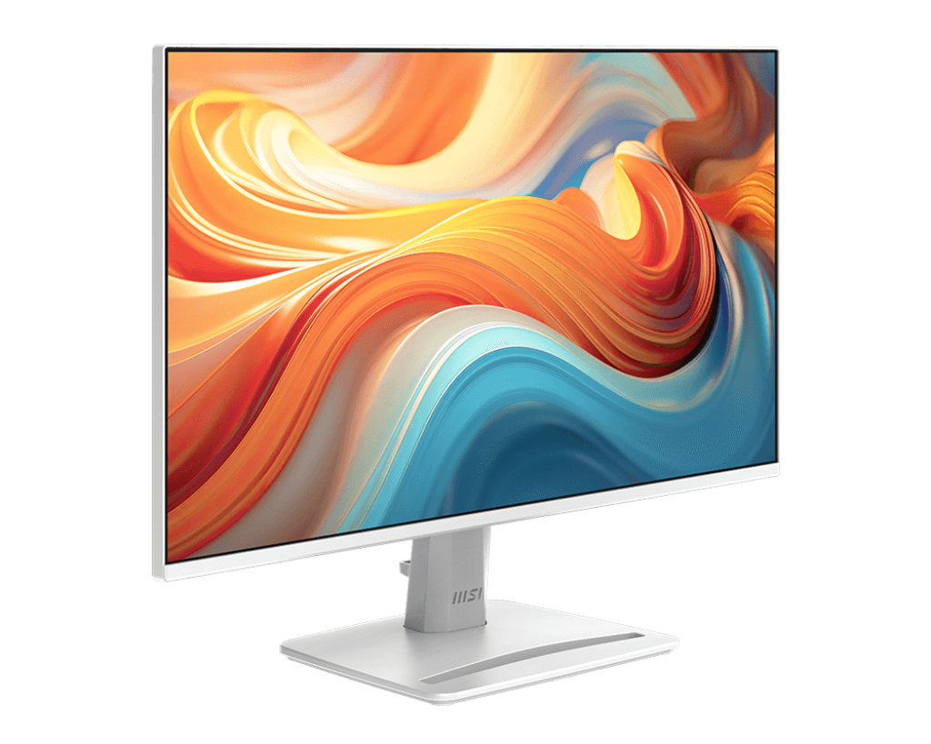 Monitor MSI PRO MP243W E14 perfil lateral mostrando diseño delgado y soporte