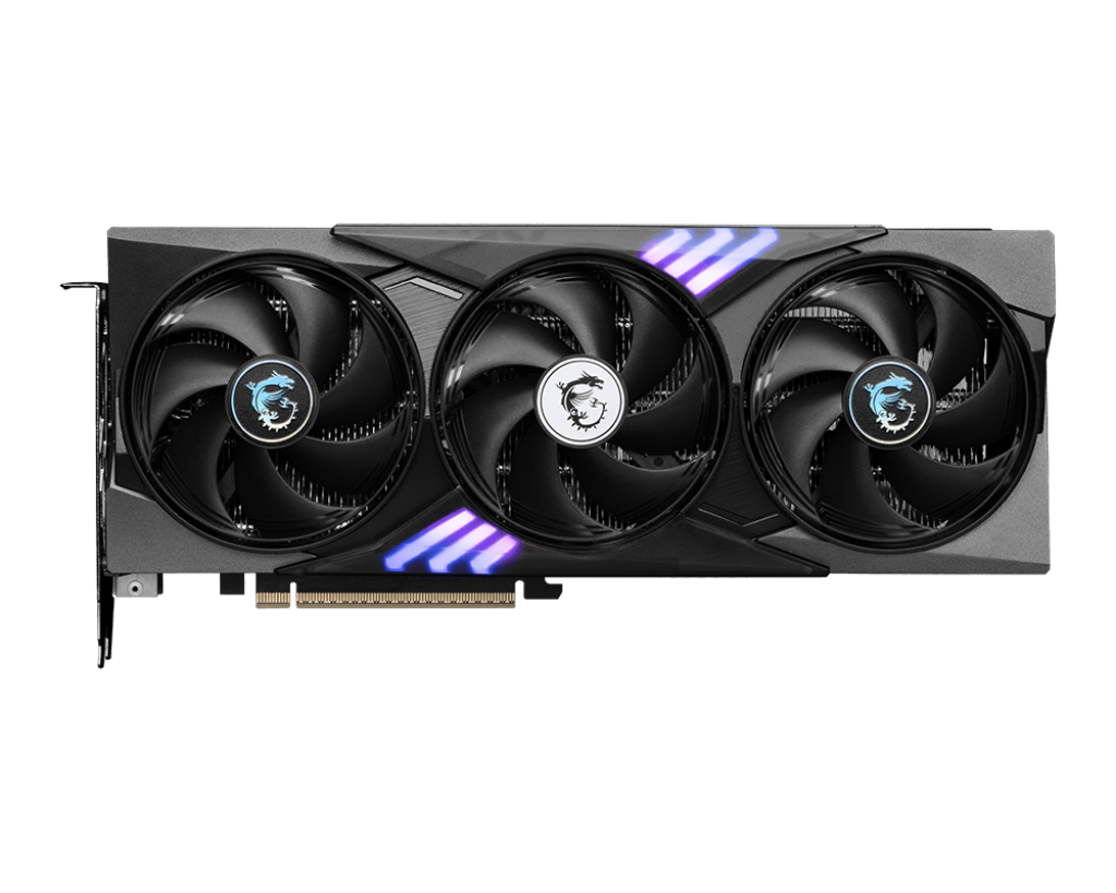 Tarjeta video MSI GeForce RTX 5060 Gaming Trio OC vista frontal con triple ventilador
