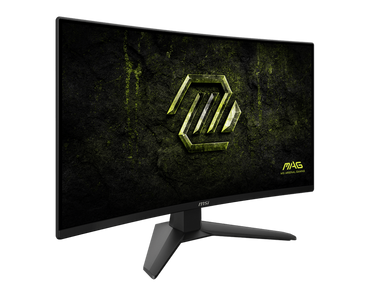 Vista lateral del monitor MSI MAG 274CF X24 mostrando curvatura 1500R y diseño del soporte