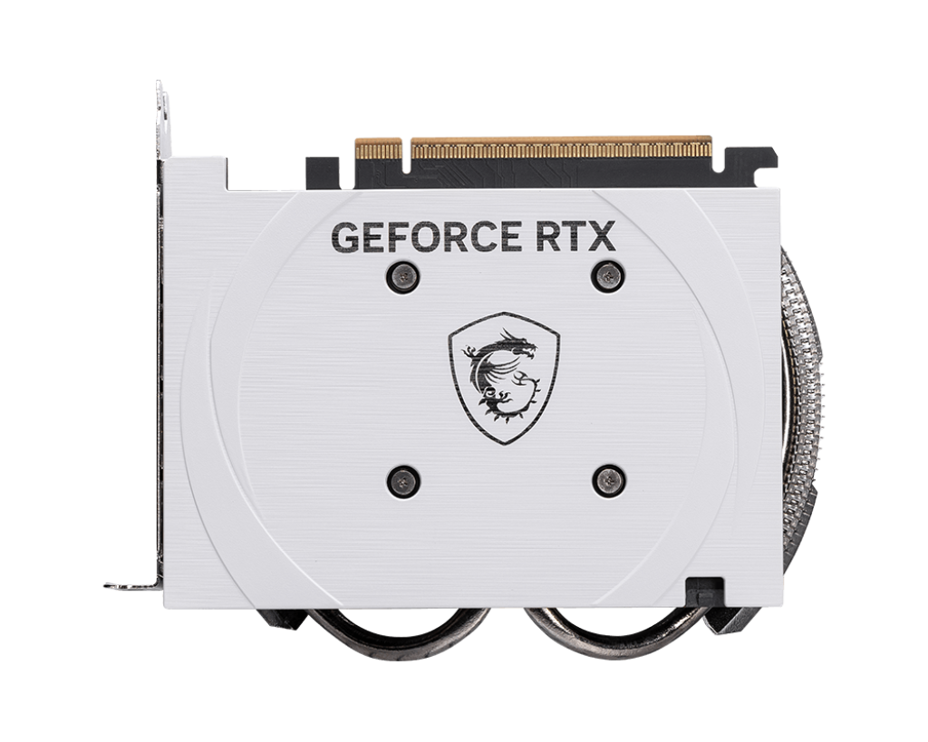 Vista superior de tarjeta MSI RTX 5060 Cyclone OC con logotipo MSI y diseño de disipador
