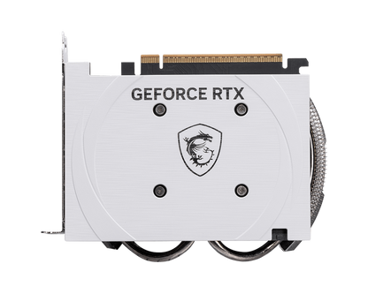 Vista superior de tarjeta MSI RTX 5060 Cyclone OC con logotipo MSI y diseño de disipador