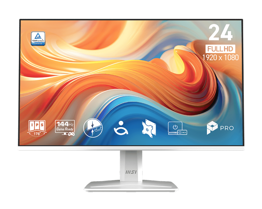 Monitor MSI PRO MP243W E14 23.8 pulgadas vista frontal con pantalla encendida