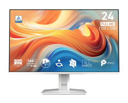 Monitor MSI PRO MP243W E14 23.8 pulgadas vista frontal con pantalla encendida