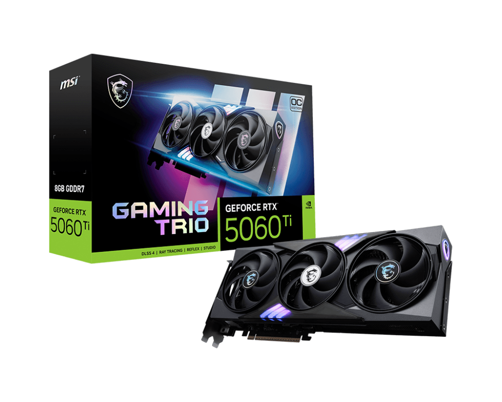 MSI RTX 5060 Gaming Trio OC perfil lateral mostrando puertos de conexión