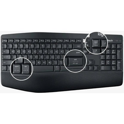 Vista lateral Logitech MK850 mostrando altura ajustable del teclado