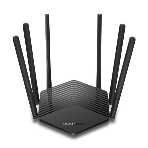 Router Mercusys MR50G AC1900 vista frontal con antenas duales