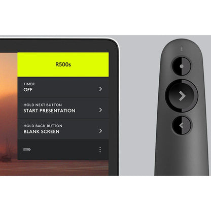 Logitech R500S presentador inalámbrico vista superior con botones de navegación