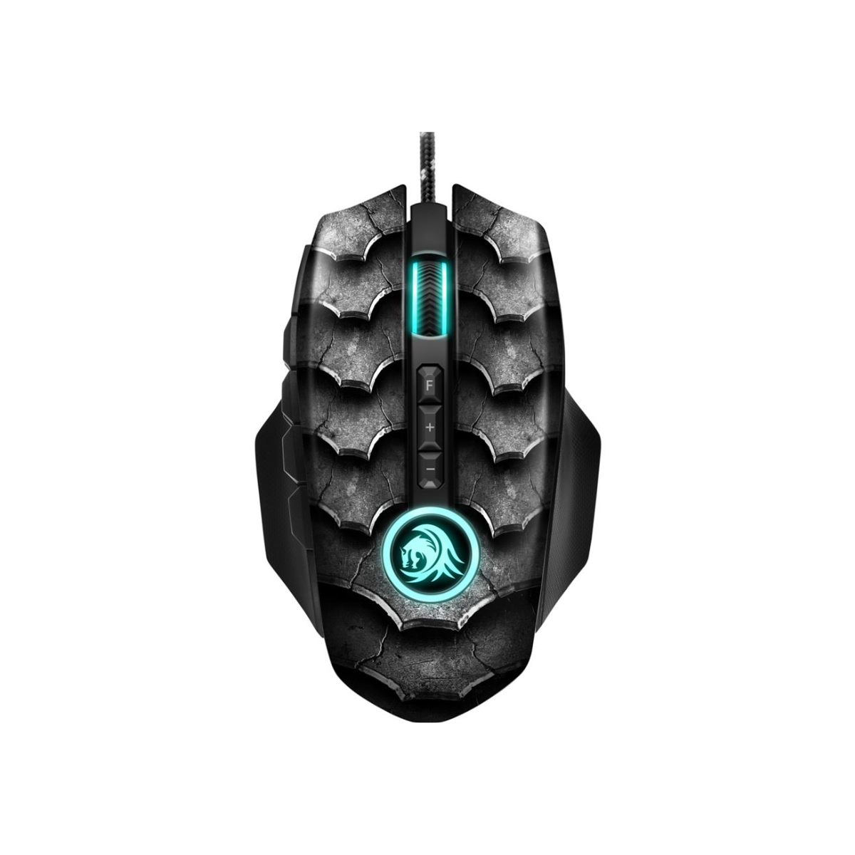 Mouse Gaming Sharkoon Drakonia II RGB vista frontal con iluminación LED activada