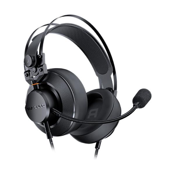 Headset gaming Cougar VM410 negro con micrófono desmontable vista frontal