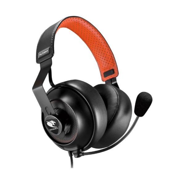Headset gamer Cougar Phontum S negro y naranja con micrófono boom vista frontal