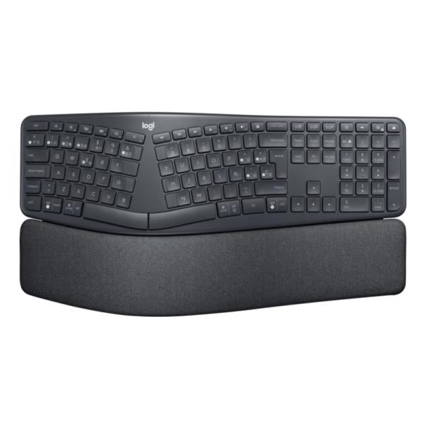 Empaque completo del Logitech Ergo K860 for Business con accesorios y receptor USB incluidos