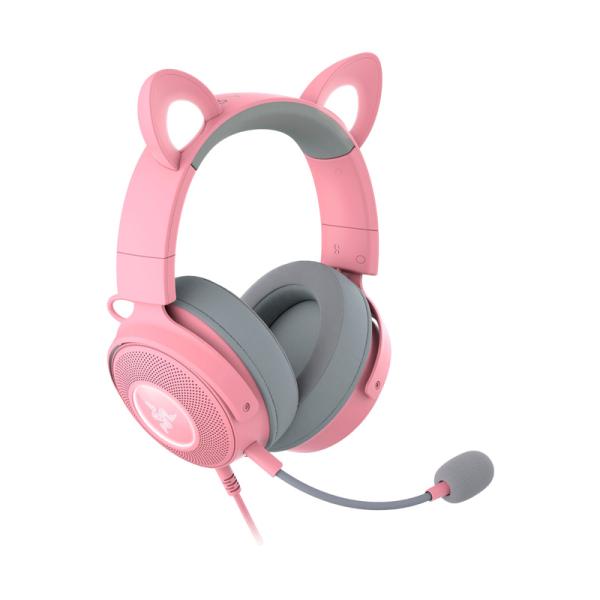 Headset Razer Kraken Kitty V2 Quartz NASA con orejas RGB iluminadas vista frontal