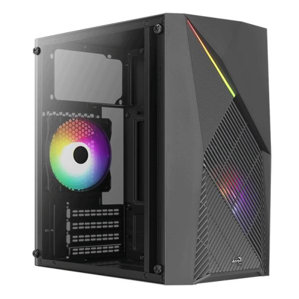 Case gaming Aerocool Raider Mini RGB con panel frontal iluminado y vidrio templado lateral negro