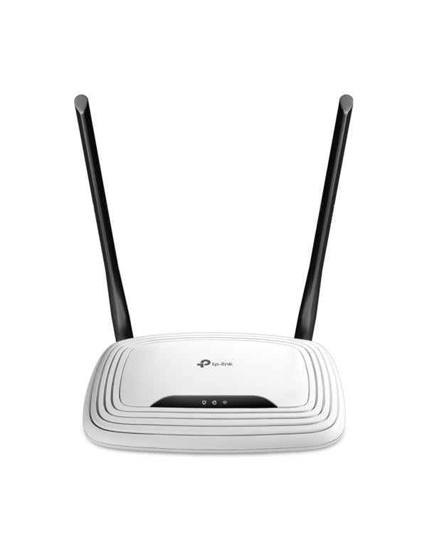 Router inalámbrico TP-Link TL-WR841N vista frontal con antenas y luces LED indicadoras