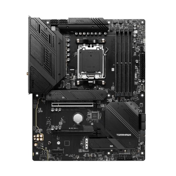 Tarjeta madre MSI MAG B650 TOMAHAWK WIFI vista frontal con socket AM5 y ranuras DDR5