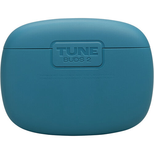 Vista trasera del estuche de carga JBL Tune Buds 2 con puerto USB-C