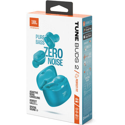 JBL Tune Buds 2 junto a dispositivo móvil mostrando conectividad Bluetooth