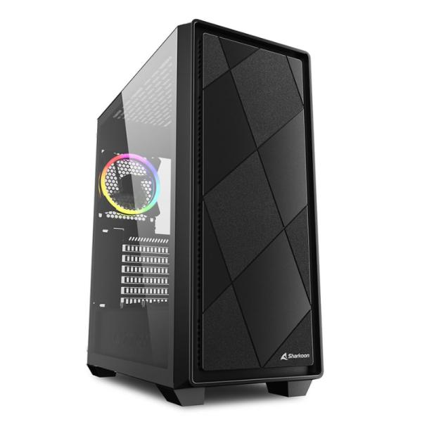 Case gaming Sharkoon VS8 vista frontal con panel RGB y ventiladores