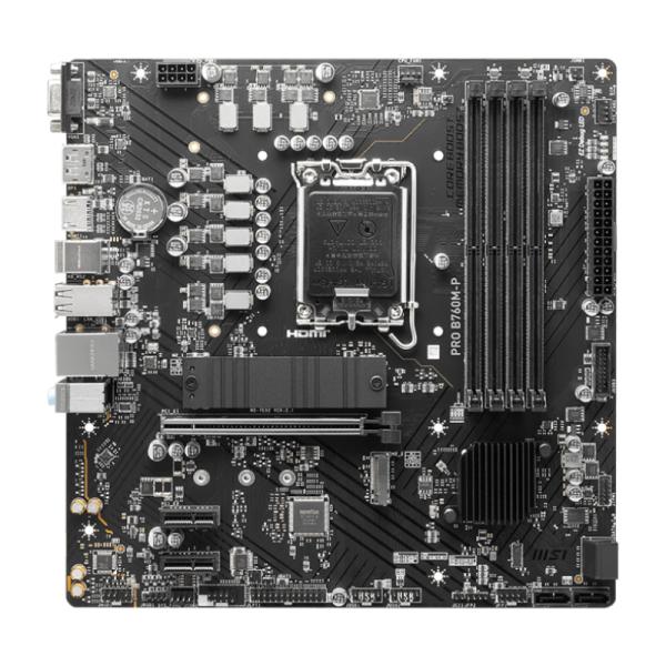 MSI PRO B760M-P empaque original con especificaciones y accesorios incluidos