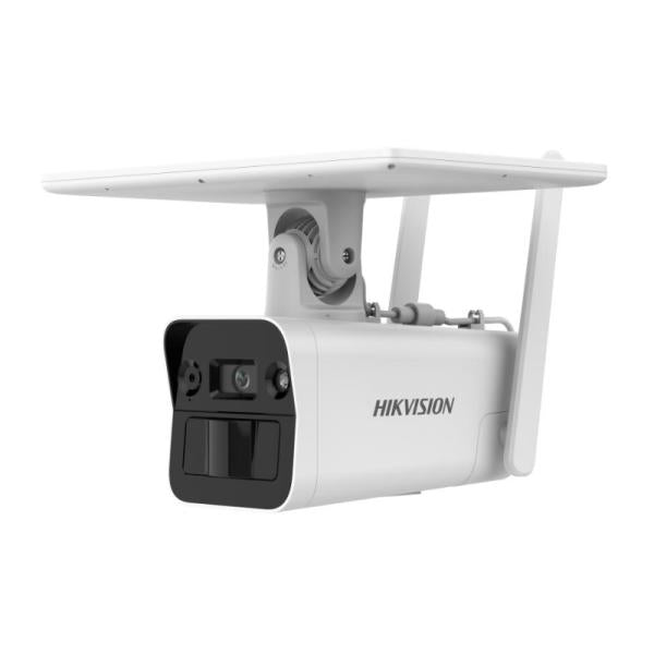 Cámara IP Hikvision DS-2XS2T41G1 bullet 4MP con panel solar integrado vista frontal