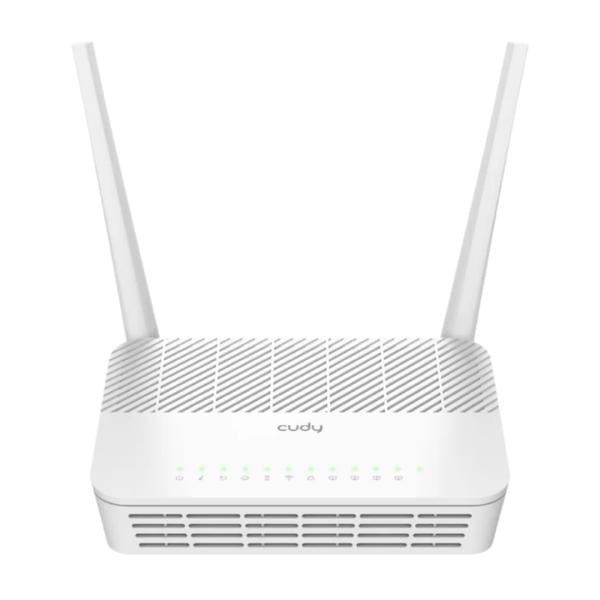 Router Cudy GP1200 AC1200 con antenas fijas y puertos Gigabit Ethernet vista frontal