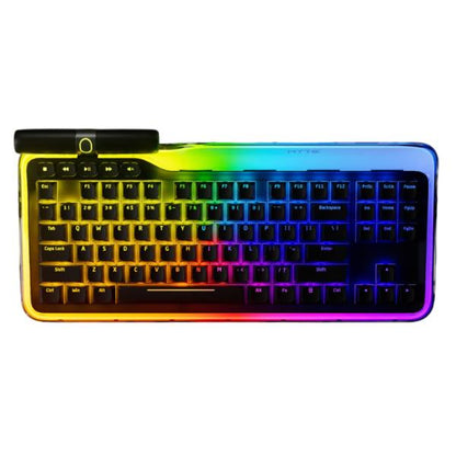 Teclado gaming HYTE KEEB TKL mecánico con iluminación RGB multicolor vista frontal completa