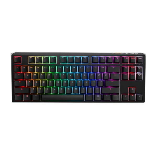 Teclado gaming mecánico Ducky One 3 TKL con iluminación RGB y switches café, vista frontal completa