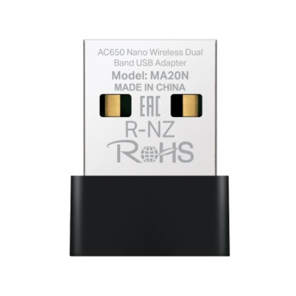 Adaptador de red inalámbrico Mercusys MA20N(US) con conector USB 2.0 y antena externa para mejor recepción WiFi dual band