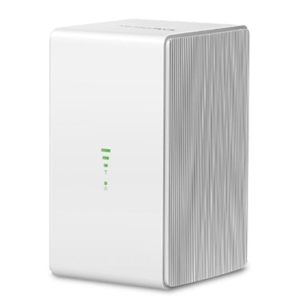 Router 4G LTE Mercusys MB110-4G vista frontal con antenas y puertos Ethernet