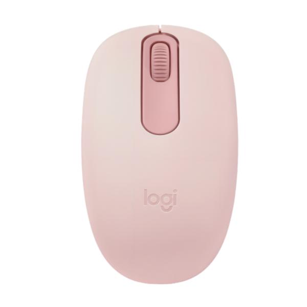 Mouse Logitech M196 vista en ángulo mostrando diseño ambidiestro rosado