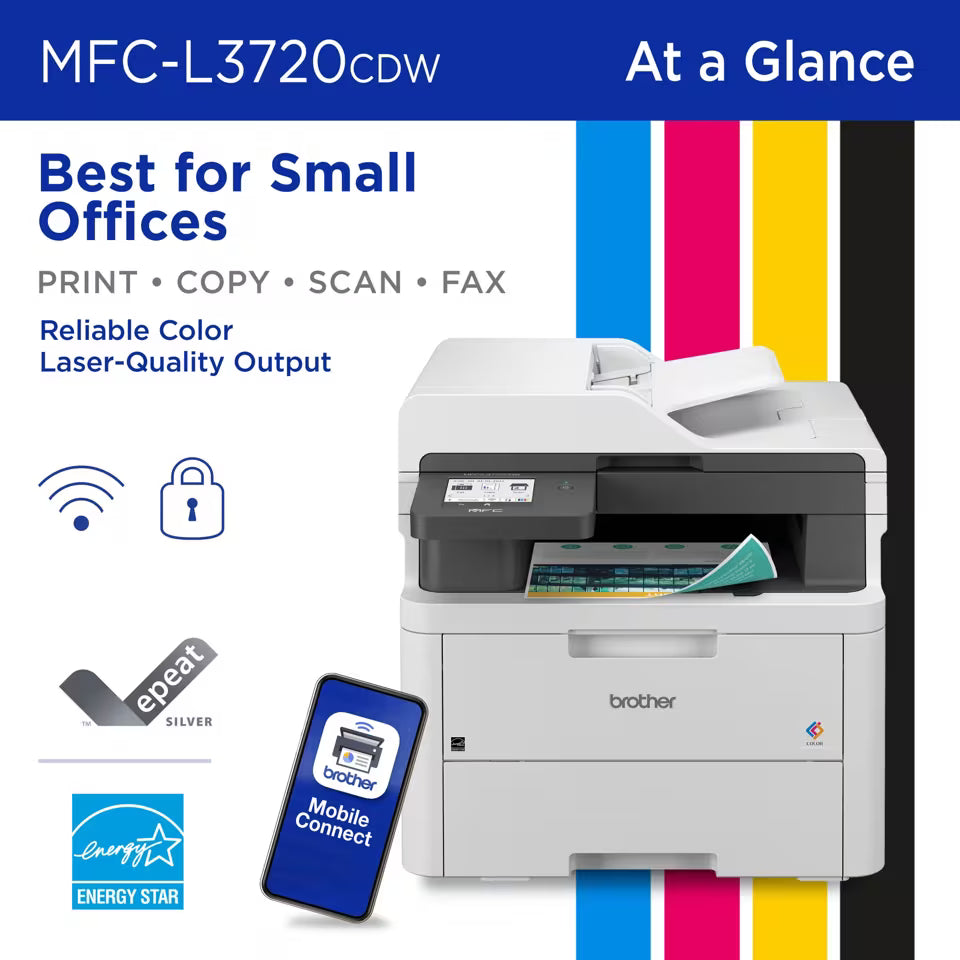 Impresora Multifuncional Brother MFC-L3720CDW a Color Wi-Fi Doble Banda Dúplex con Fax