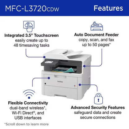 Impresora Multifuncional Brother MFC-L3720CDW a Color Wi-Fi Doble Banda Dúplex con Fax