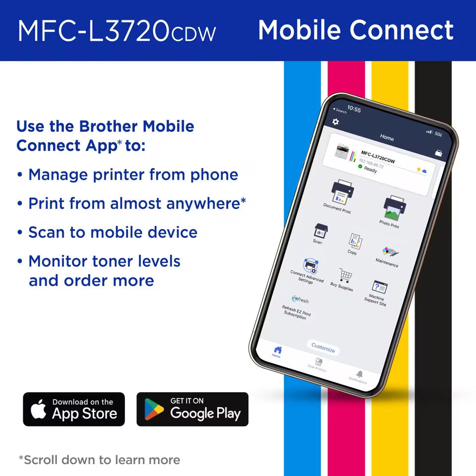 Impresora Multifuncional Brother MFC-L3720CDW a Color Wi-Fi Doble Banda Dúplex con Fax