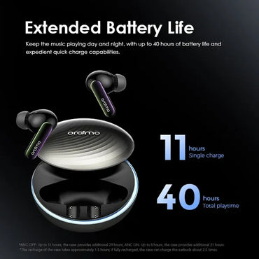 Audífonos Oraimo SpaceBuds OTW-630 vista lateral derecha fuera del estuche